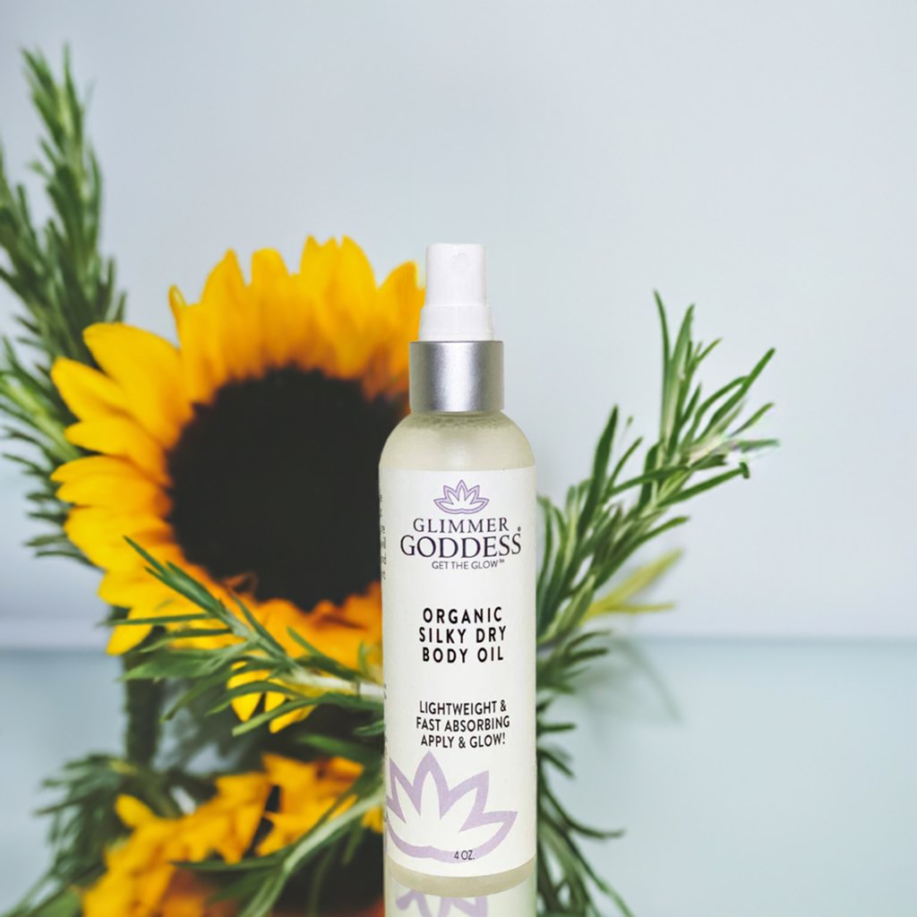 Organic Silky Dry Body Oil 4 oz – Fast-Absorbing with Rosemary, Sunflower & Vitamin E